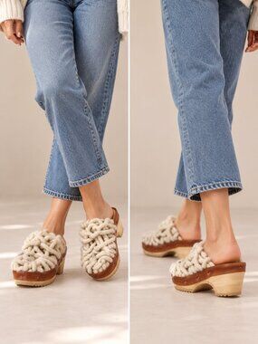 ROSA MOSA Net Panto Wool Clogs Teddy Beige Size 36